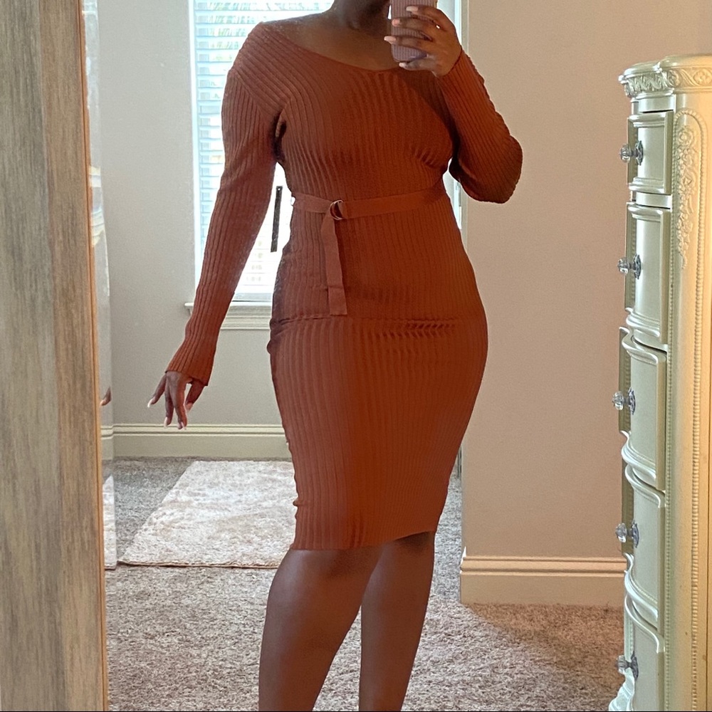 Long Sleeve Ribbed Sweater Dress